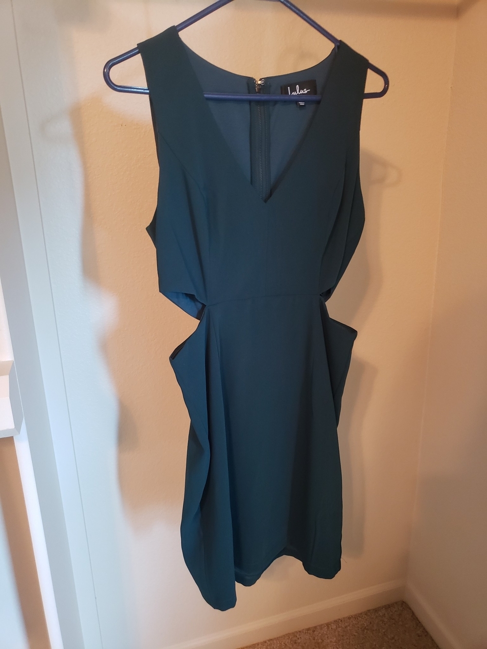 Lulu's Teal Cutout V-Neck Sheath Dress with Side Cutouts